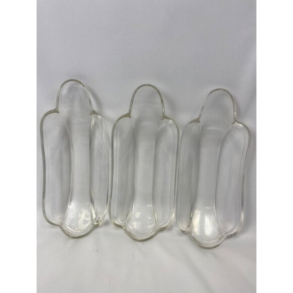 Vtg Banana Split Sundae Dishes Clear Indiana Glass Ice Cream Plate Set of 3 - Picture 2 of 5